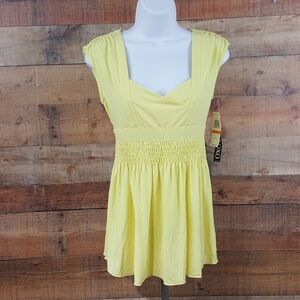 XOXO Women's Size S Baby-doll Top Yellow Tie Back